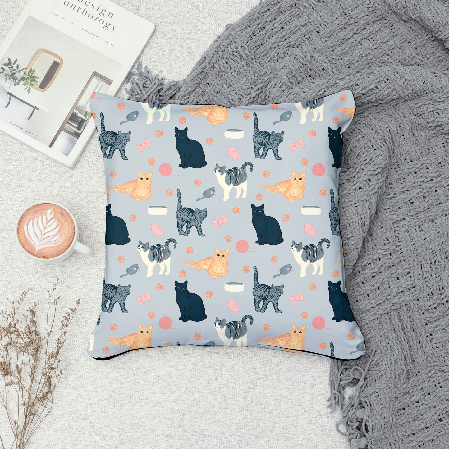 Cat Seamless Pattern Light Grey β Whimsical Feline Digital Design PNG | 12β x 12β 300 DPI