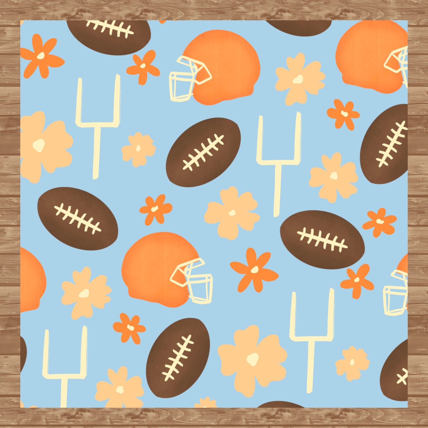 Football Seamless Pattern Light Blue | 12x12 PNG Digital Download | Sports Themed Background Design