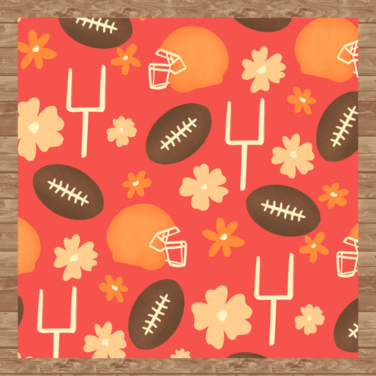 Football Seamless Pattern Red | 12x12 PNG Digital Download | Sports Themed Background Design