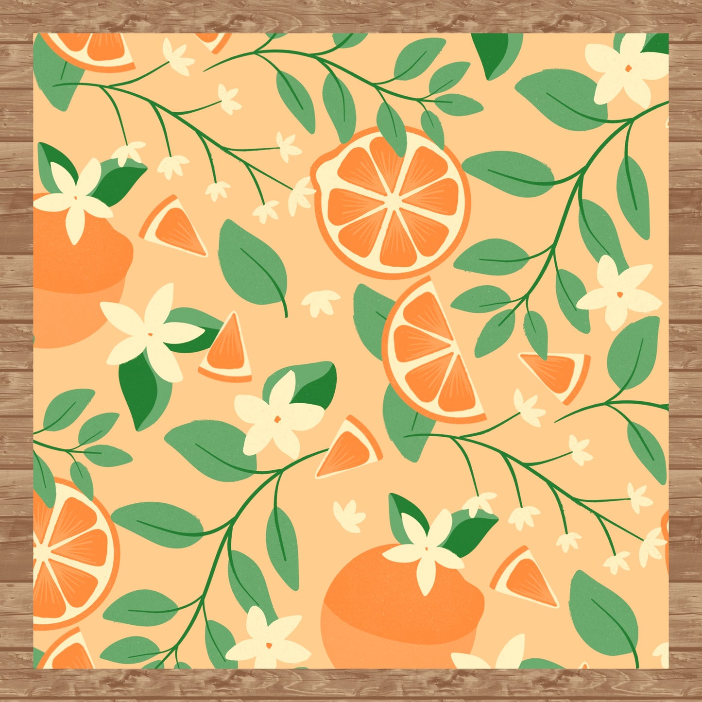 Botanical Orange Blossom Seamless Pattern Orange | 12x12 PNG Digital Download | Citrus Floral Design