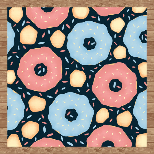 Donut Seamless Pattern Dark | Sweet Dessert Digital Background | 12x12 PNG Download