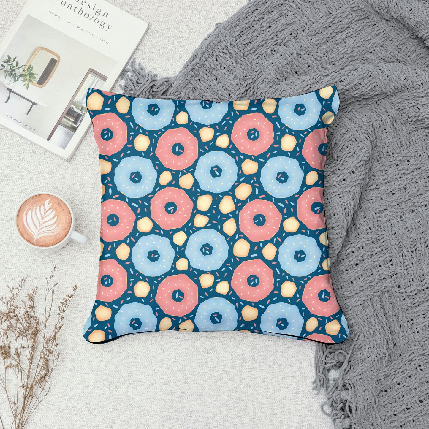 Donut Seamless Pattern Blue | Sweet Dessert Digital Background | 12x12 PNG Download