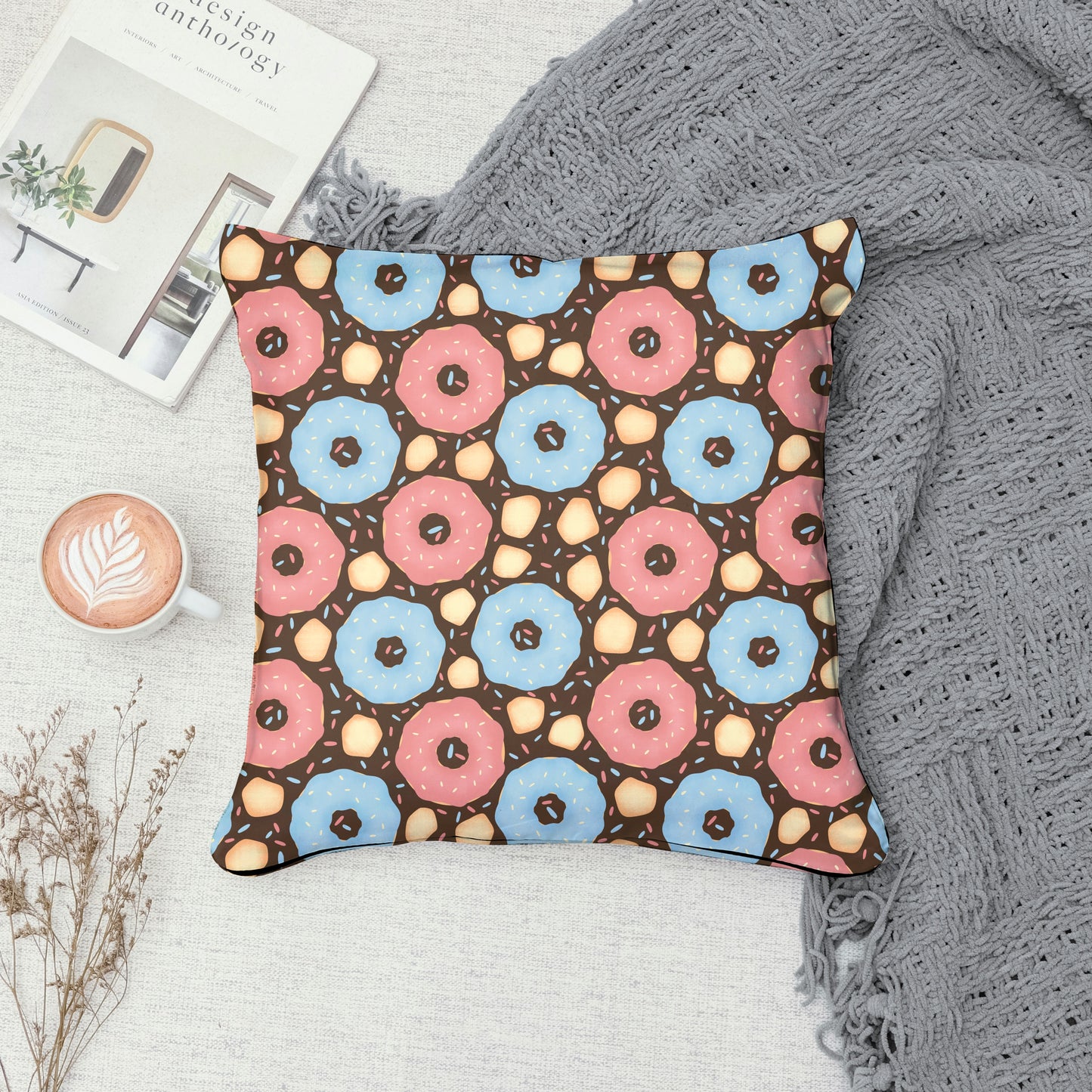 Donut Seamless Pattern Brown | Sweet Dessert Digital Background | 12x12 PNG Download