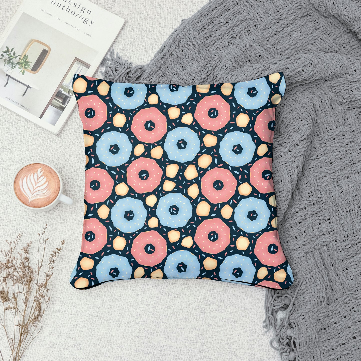 Donut Seamless Pattern Dark | Sweet Dessert Digital Background | 12x12 PNG Download