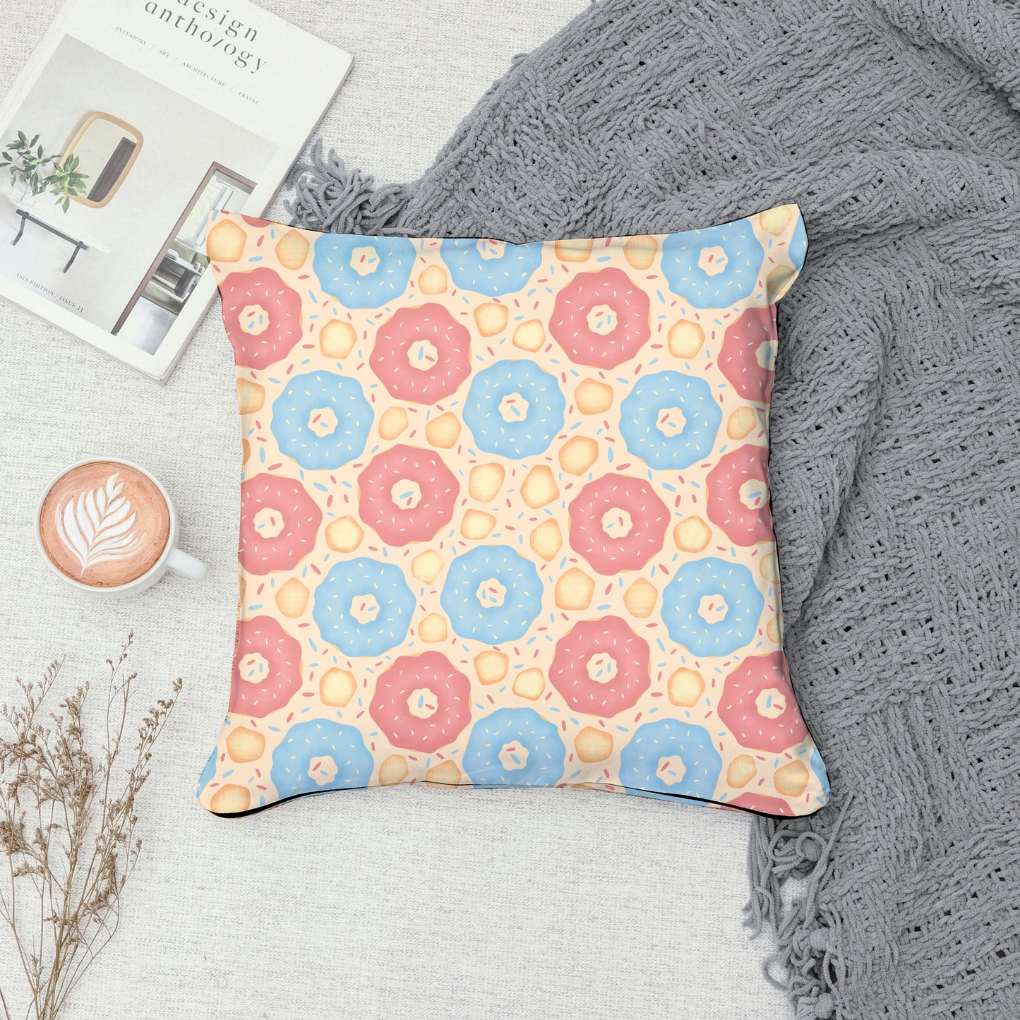 Donut Seamless Pattern Light | Sweet Dessert Digital Background | 12x12 PNG Download