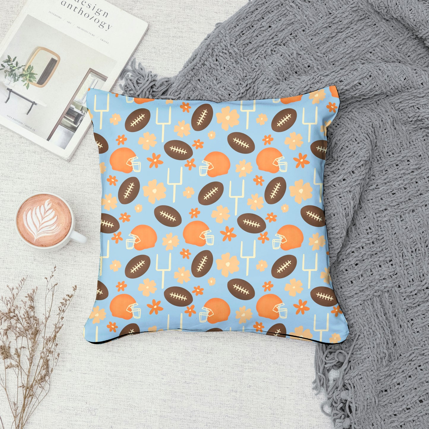 Football Seamless Pattern Light Blue | 12x12 PNG Digital Download | Sports Themed Background Design