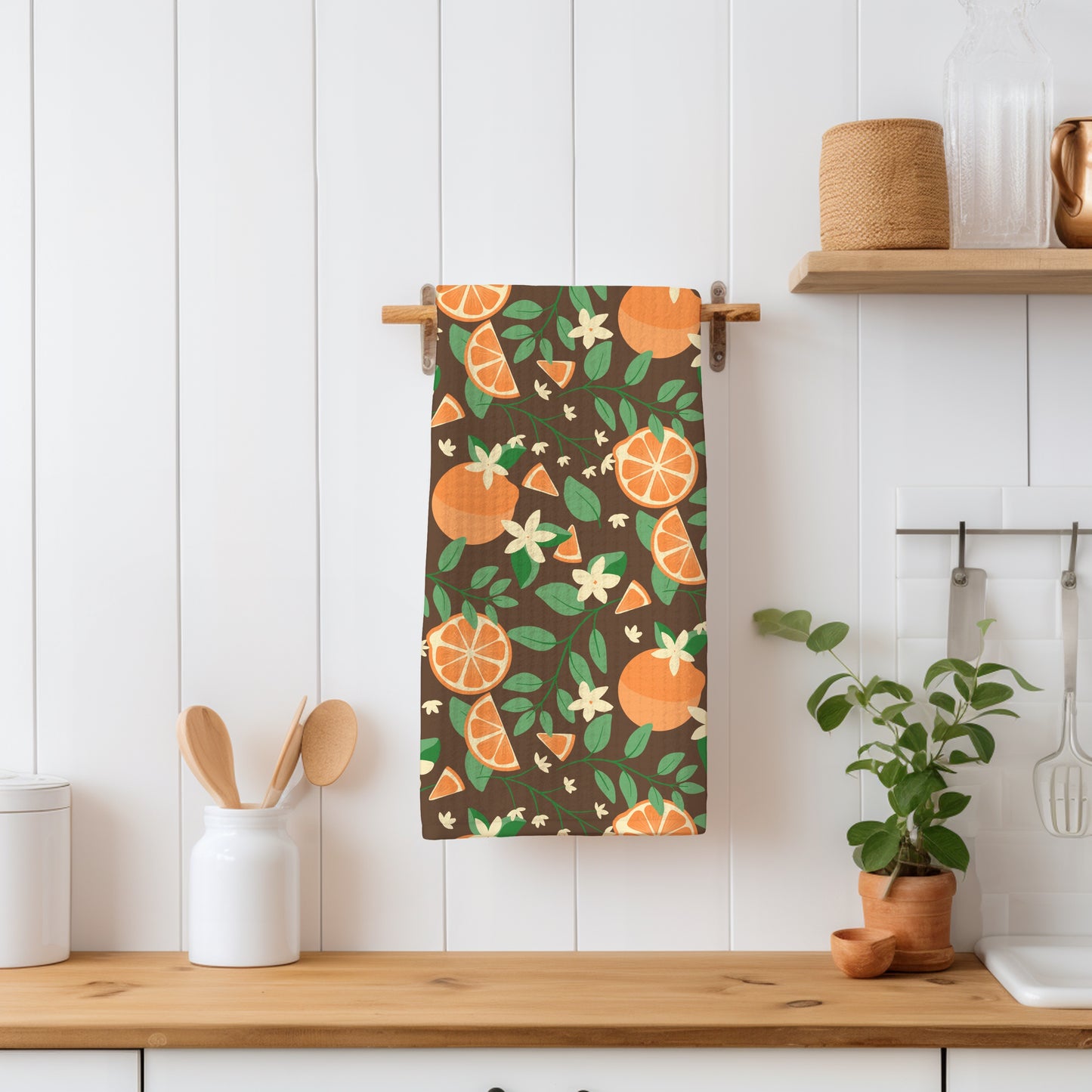 Botanical Orange Blossom Seamless Pattern Brown | 12x12 PNG Digital Download | Citrus Floral Design