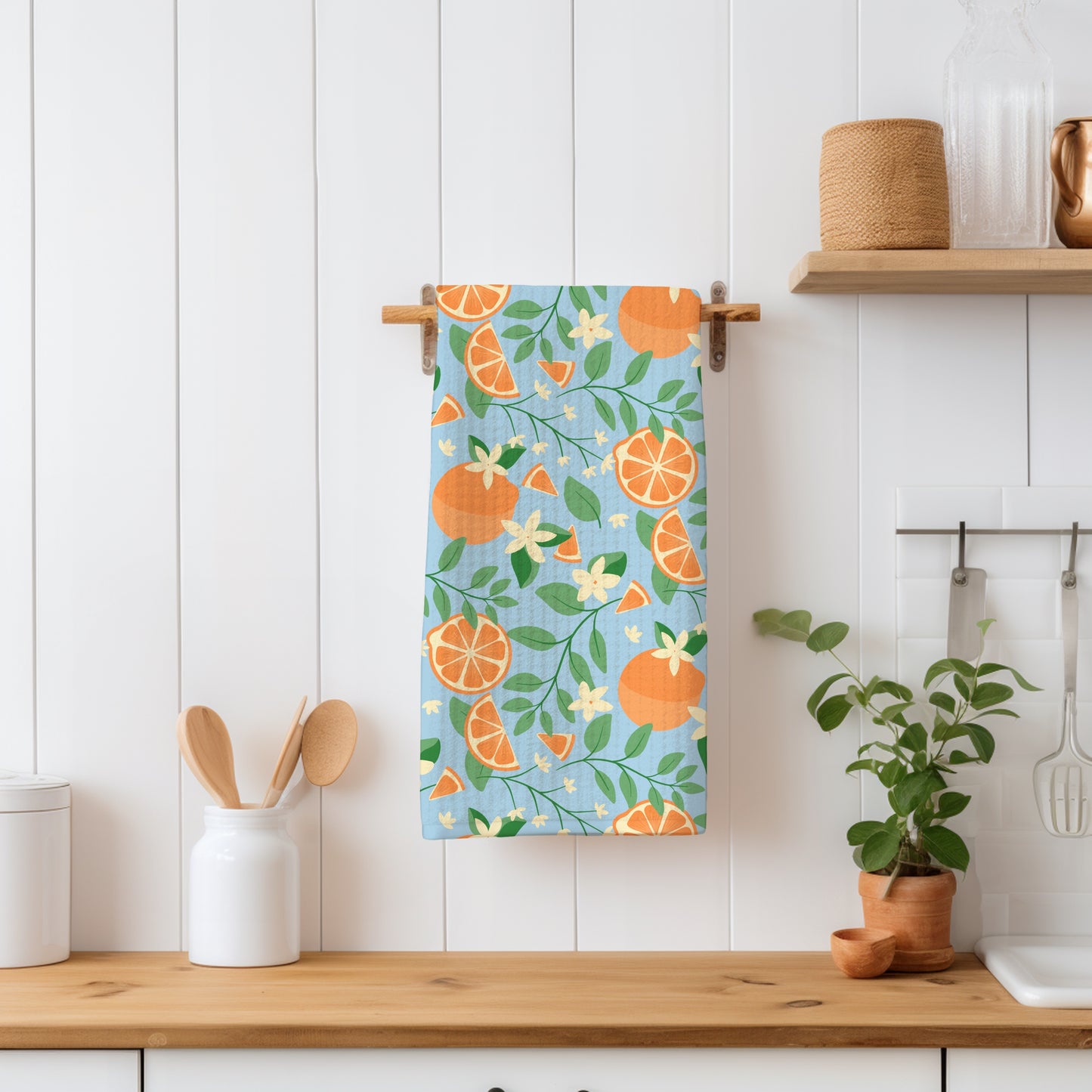 Botanical Orange Blossom Seamless Pattern Light Blue | 12x12 PNG Digital Download | Citrus Floral Design