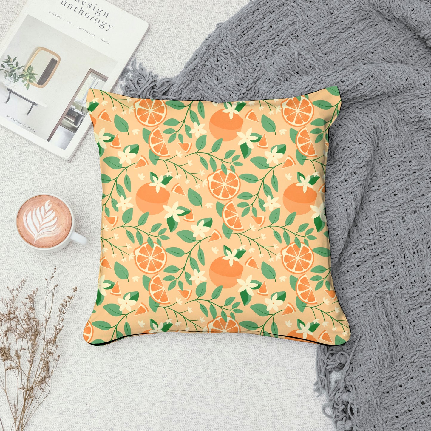 Botanical Orange Blossom Seamless Pattern Orange | 12x12 PNG Digital Download | Citrus Floral Design