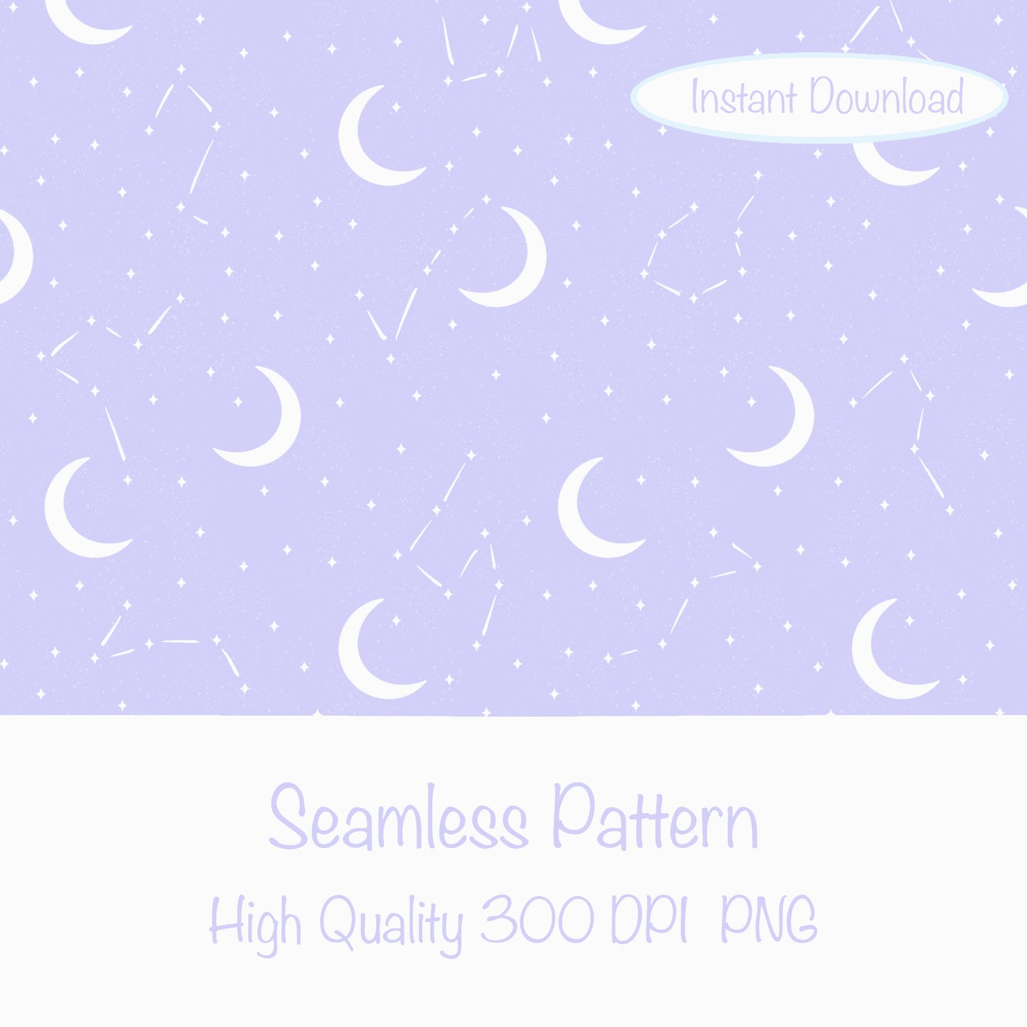 Moon & Constellation Seamless Pattern Light Purple | Celestial Digital Design | 12x12 PNG Download