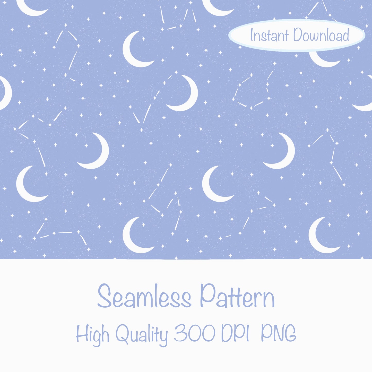 Moon & Constellation Seamless Pattern Purple | Celestial Digital Design | 12x12 PNG Download