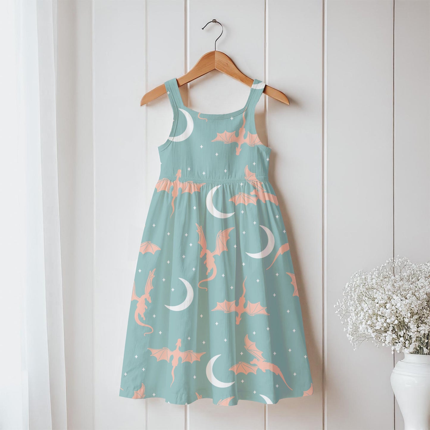 Fantasy Dragon Seamless Pattern Green | Moons & Stars Digital Design | 12x12 PNG Download