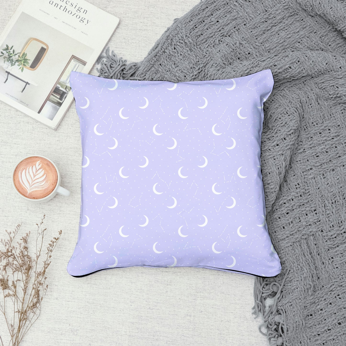 Moon & Constellation Seamless Pattern Light Purple | Celestial Digital Design | 12x12 PNG Download