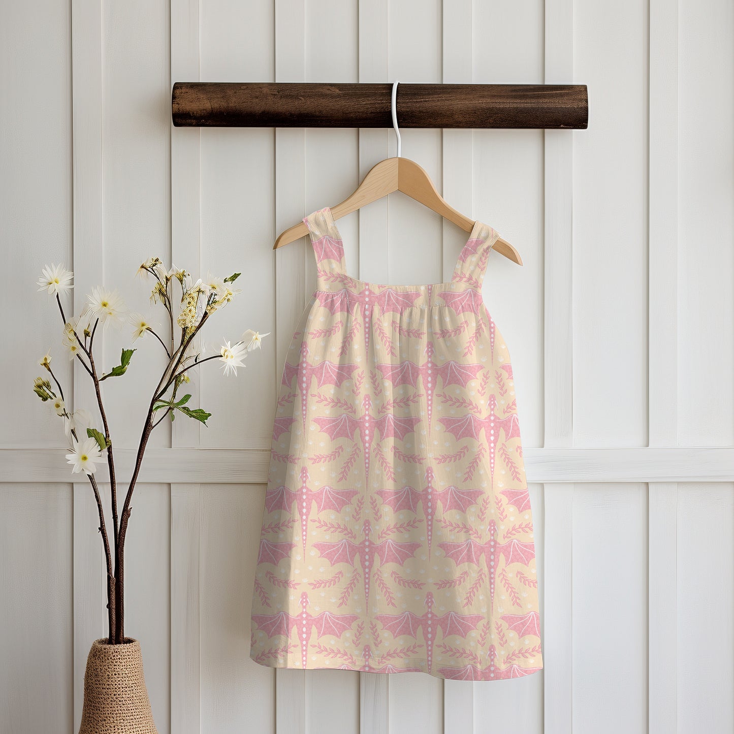 Dreamy Fantasy Dragon & Botanical Seamless Pattern Orange | Digital 12x12 PNG