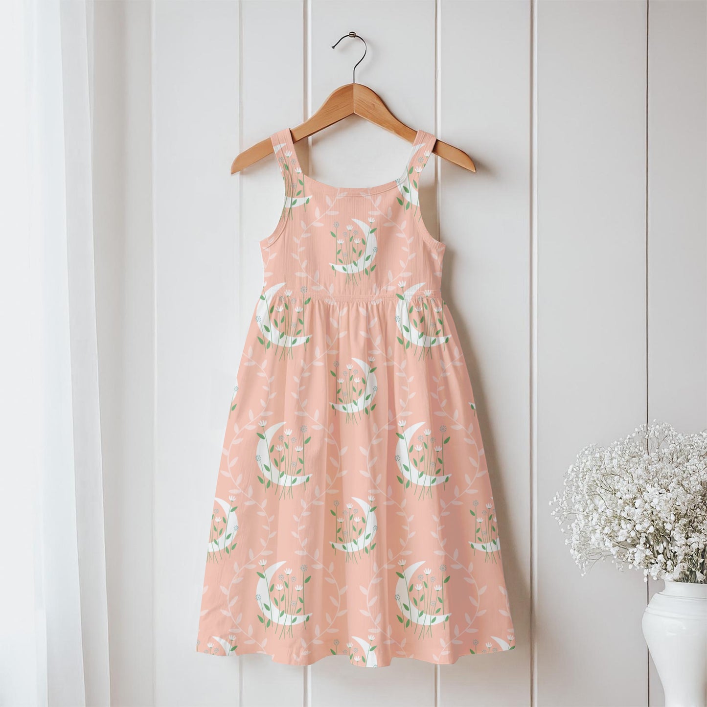 Moon & Botanical Seamless Pattern Orange | Celestial Floral Digital Download | 12x12 PNG