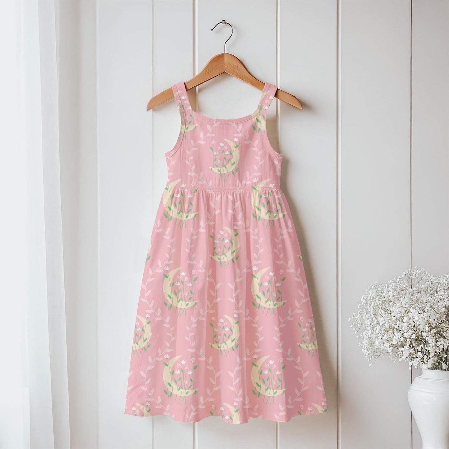 Moon & Botanical Seamless Pattern Pink | Celestial Floral Digital Download | 12x12 PNG