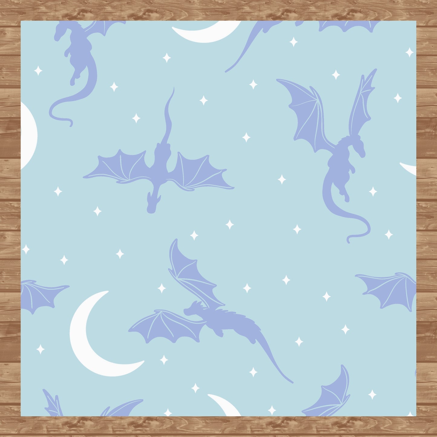 Fantasy Dragon Seamless Pattern Light Blue | Moons & Stars Digital Design | 12x12 PNG Download