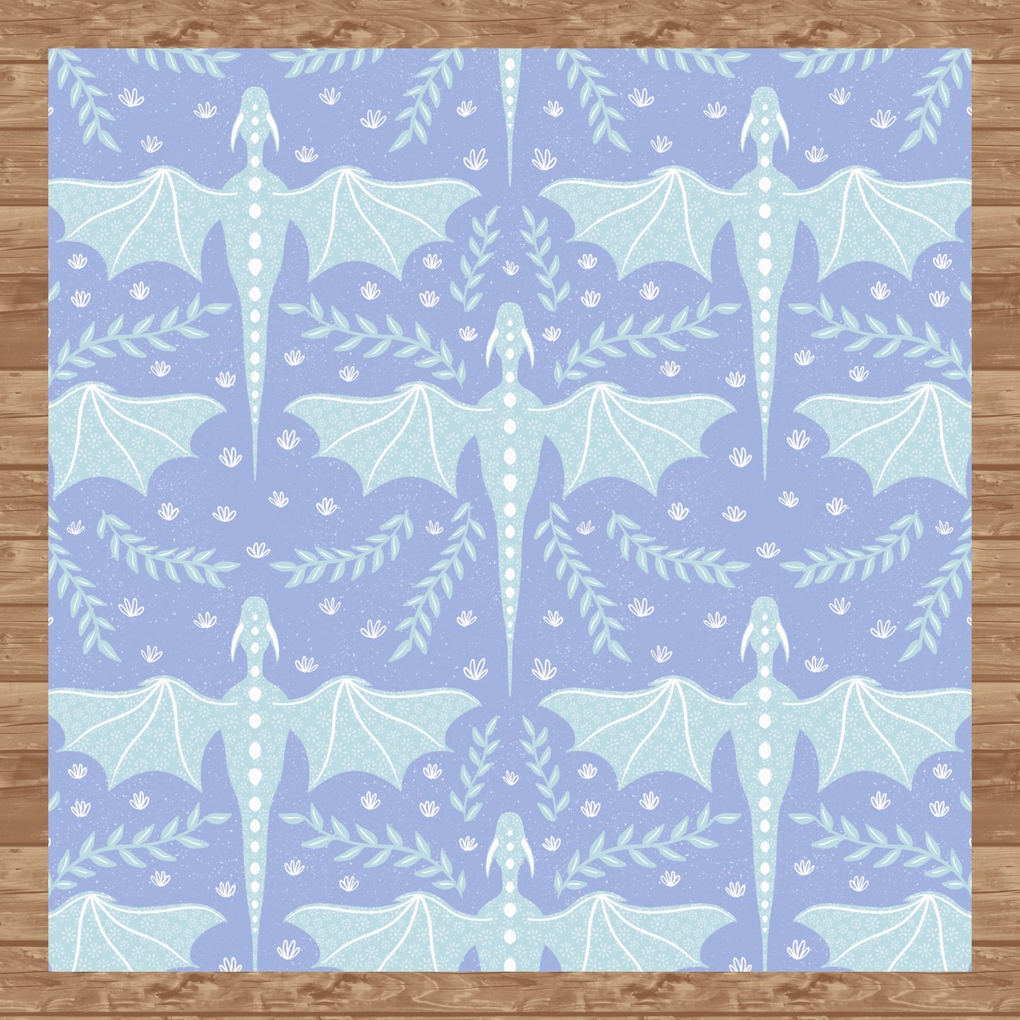 Dreamy Fantasy Dragon & Botanical Seamless Pattern Purple | Digital 12x12 PNG