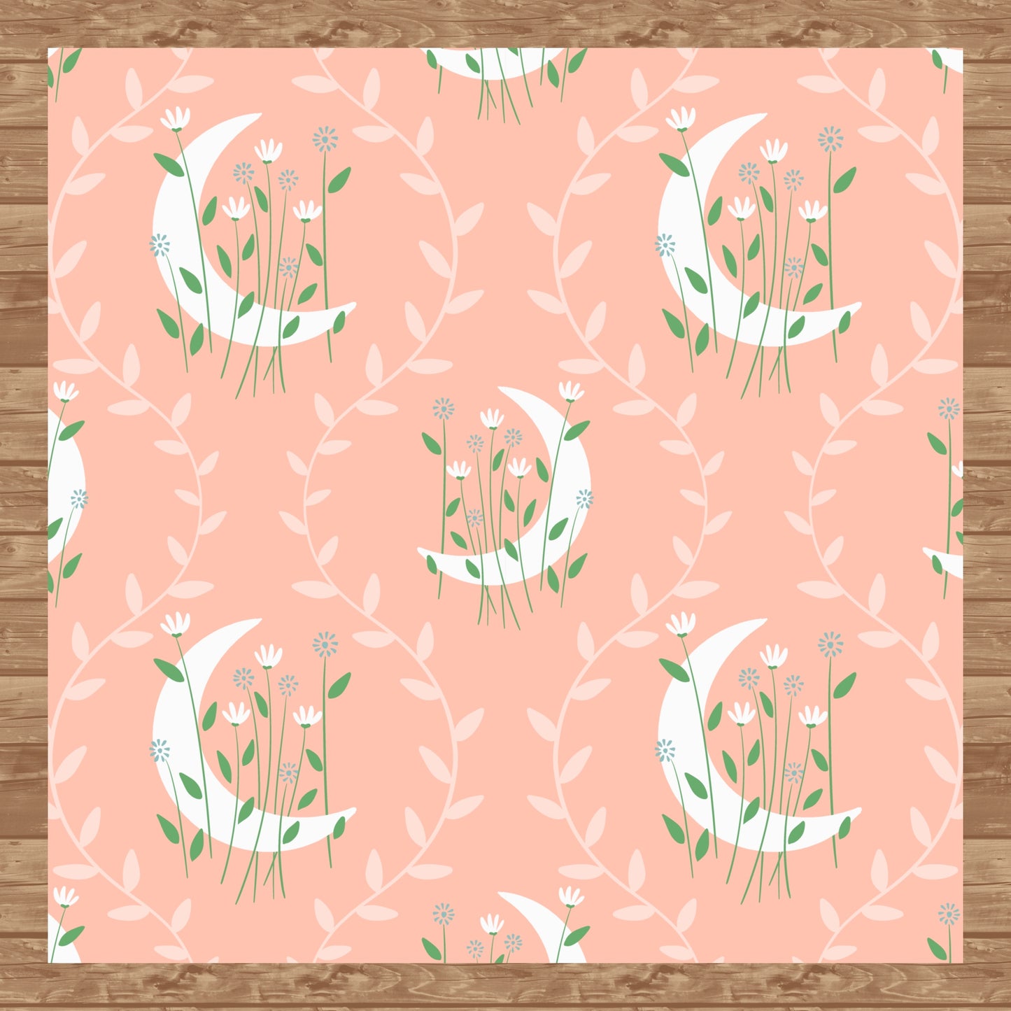 Moon & Botanical Seamless Pattern Orange | Celestial Floral Digital Download | 12x12 PNG