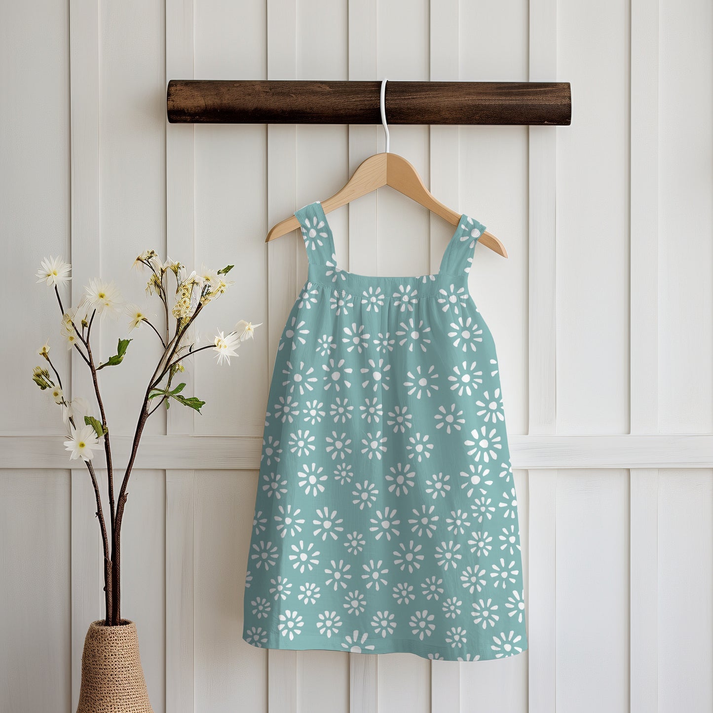 Cute Drawn Daisy Seamless Pattern Green | Floral Digital Download | 12x12 PNG