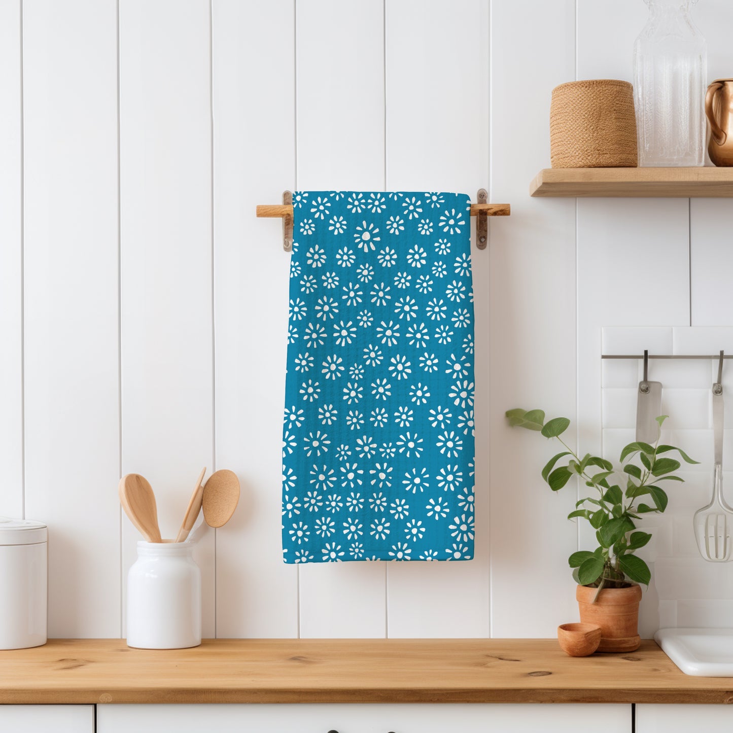 Cute Drawn Daisy Seamless Pattern Blue | Floral Digital Download | 12x12 PNG