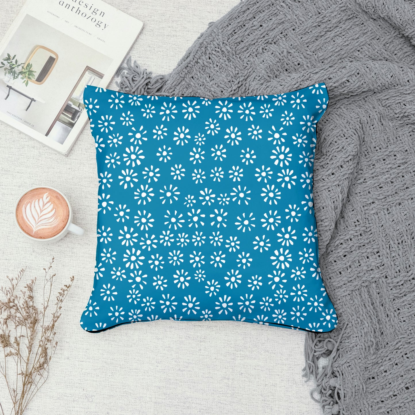 Cute Drawn Daisy Seamless Pattern Blue | Floral Digital Download | 12x12 PNG