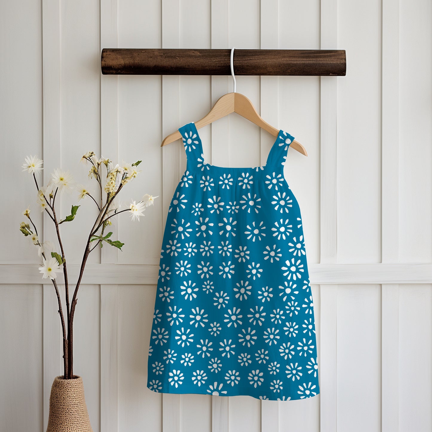 Cute Drawn Daisy Seamless Pattern Blue | Floral Digital Download | 12x12 PNG