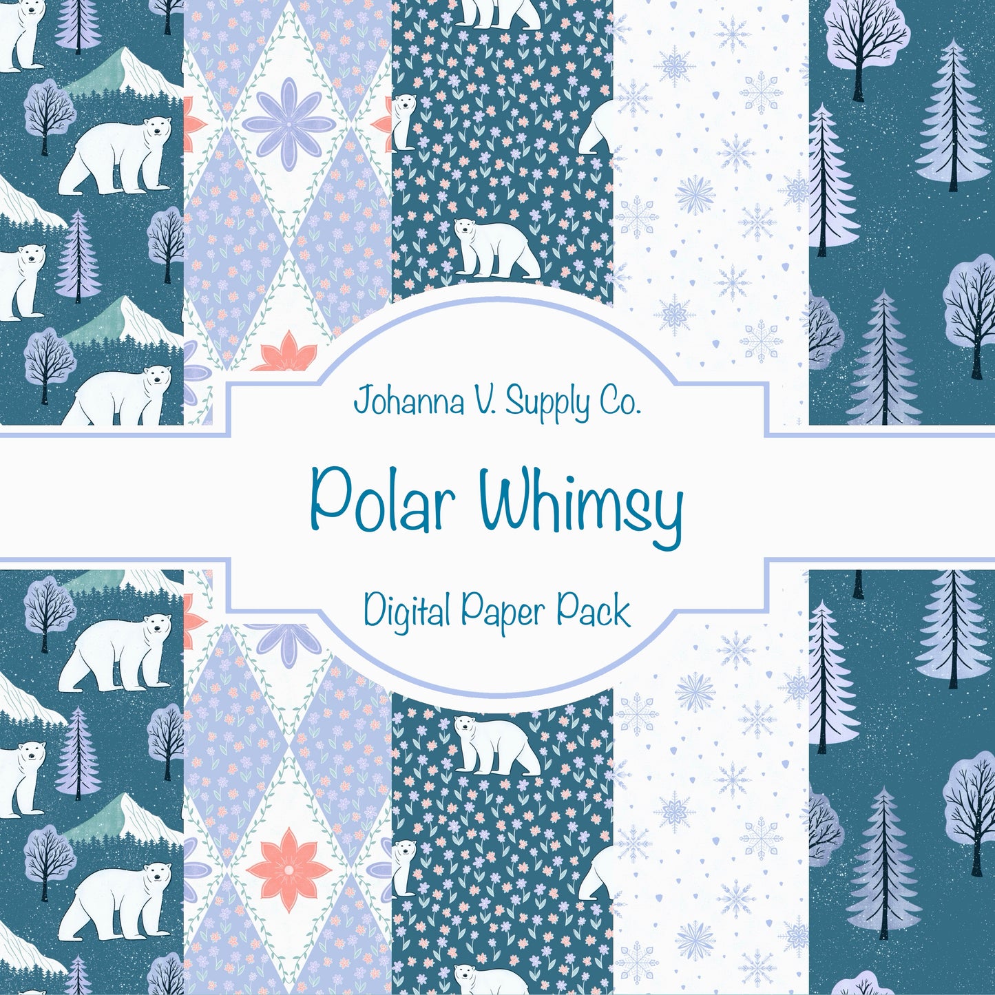 Whimsical Winter Seamless Pattern Bundle Purple | Polar Bears, Mountains, Trees & Florals | Cozy Winter Designs for Commercial Use (Copy)