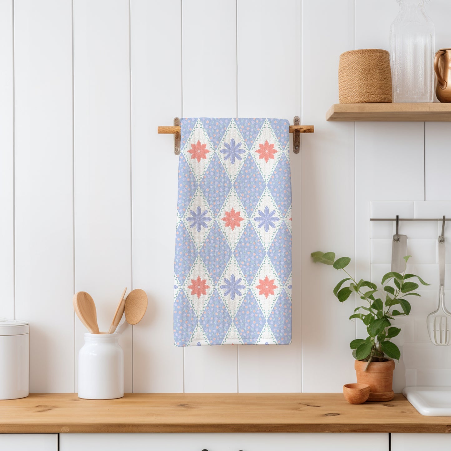 Polar Whimsy Checkered Diamond & Doodle Flowers Seamless Pattern Purple | Cozy Winter Digital Design