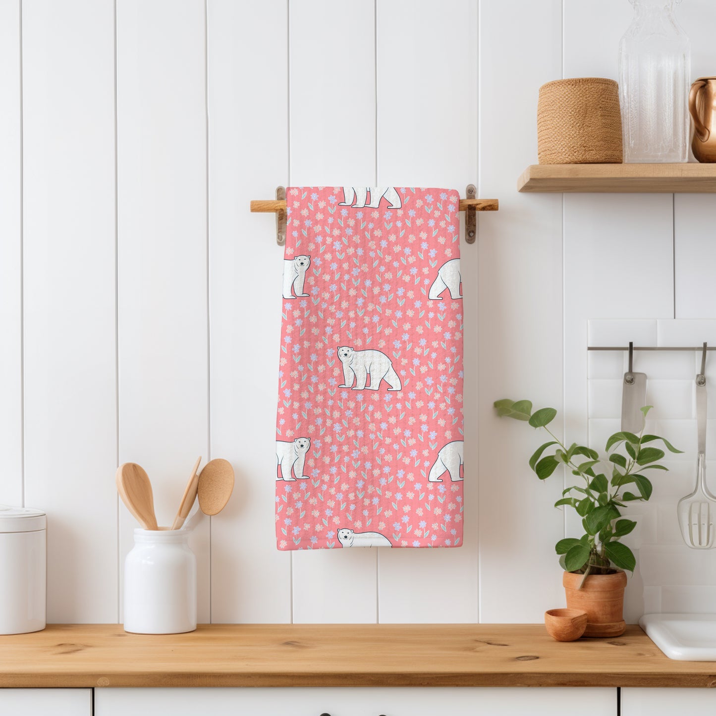 Polar Whimsy Seamless Pattern Pink | Polar Bears & Doodle Flowers | Cozy Winter Digital Design PNG 12x12” 300 DPI