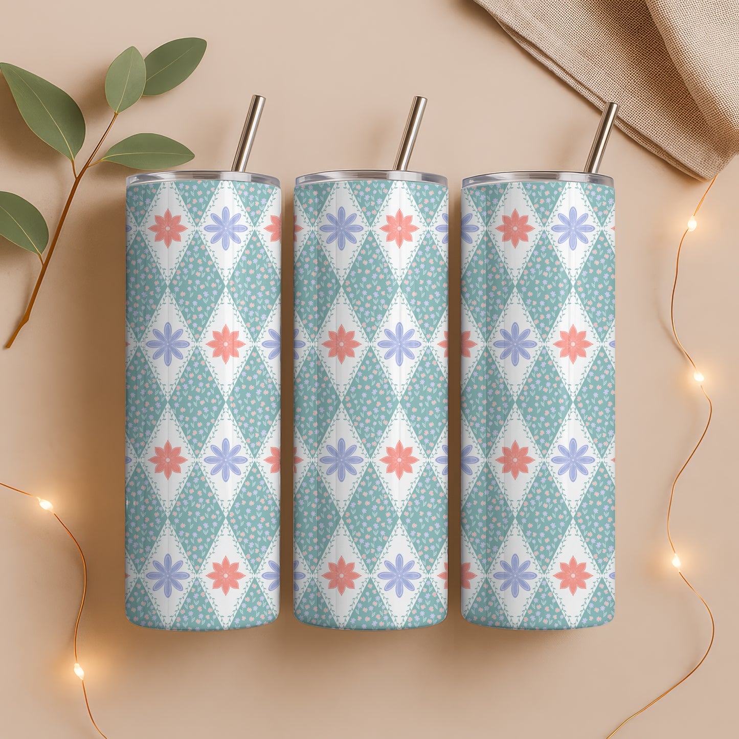 Polar Whimsy Tumbler Wrap Bundle Green | Polar Bears & Doodle Flowers | 9.25”x8.20” PNG Digital Download