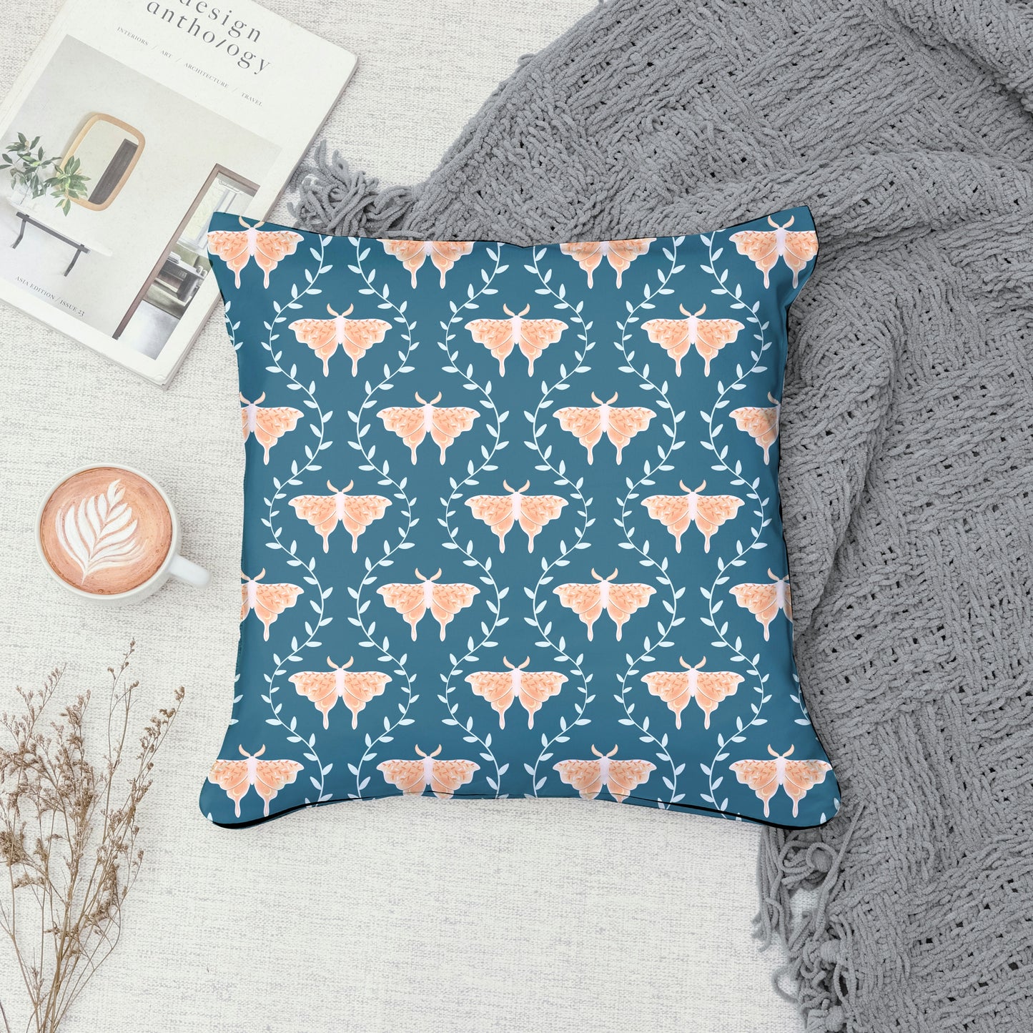 Whimsical Moth Seamless Pattern Digital File Blue – Dreamy 12x12” PNG, 300 DPI, Commercial Use
