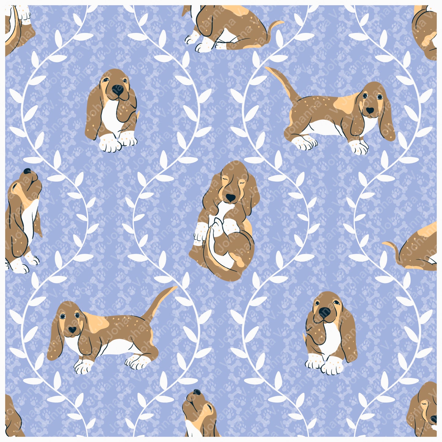 Basset Hound Seamless Pattern Bundle Purple | Florals, Botanicals & Dog Toys | 12x12” PNGs | Digital Download