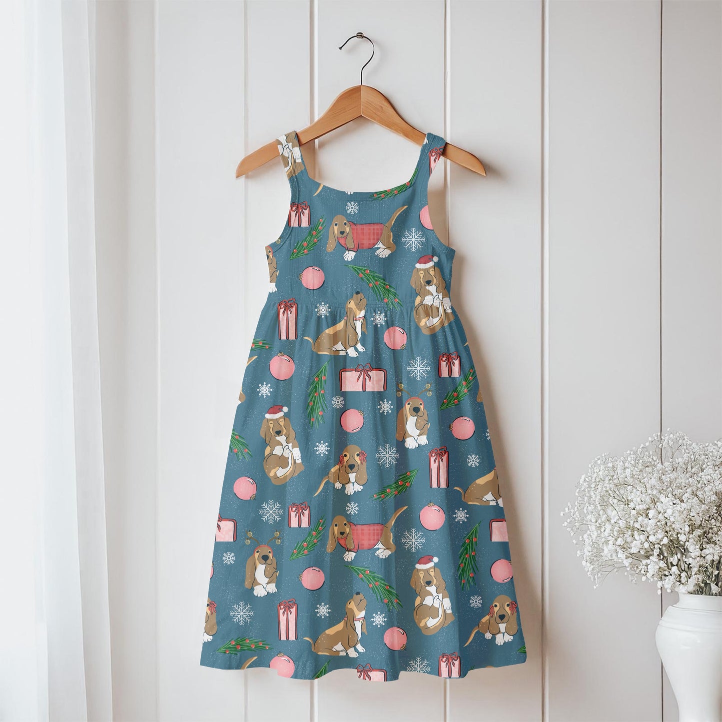 Christmas Basset Hound Seamless Pattern Bundle Blue | Ornaments, Lights, Gifts & Candy Canes | 12x12” PNGs | Digital Download