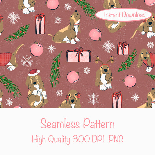 Christmas Basset Hound Seamless Pattern | Holiday Dog Print | 12x12” PNG Digital Download Christmas Basset Hound Seamless Pattern | Holiday Dog Print | 12x12” PNG Digital Download