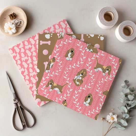 Basset Hound Seamless Pattern Bundle Pink | Florals, Botanicals & Dog Toys | 12x12” PNGs | Digital Download