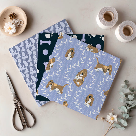 Basset Hound Seamless Pattern Bundle Purple | Florals, Botanicals & Dog Toys | 12x12” PNGs | Digital Download