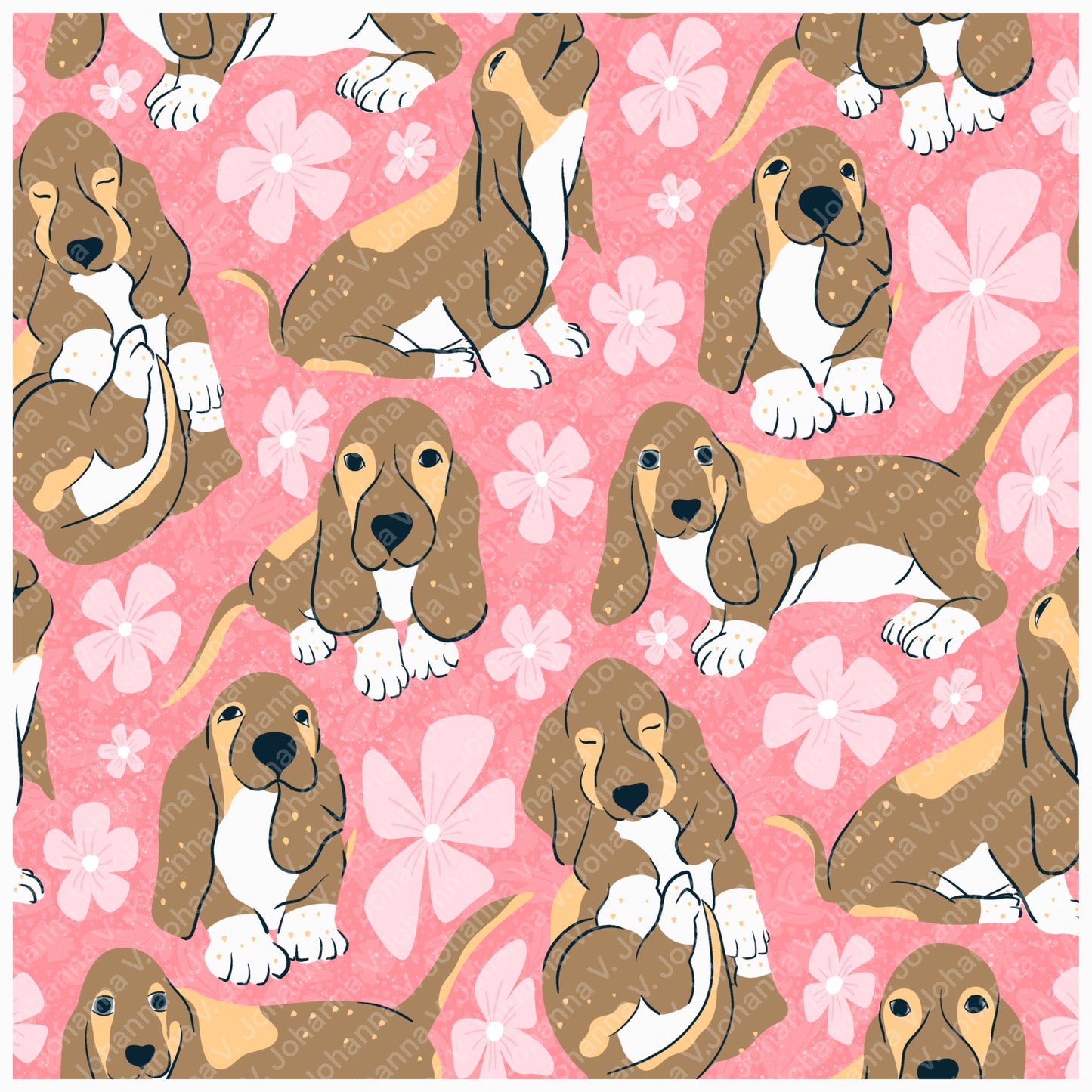 Basset Hound Seamless Pattern Bundle Pink | Florals, Botanicals & Dog Toys | 12x12” PNGs | Digital Download