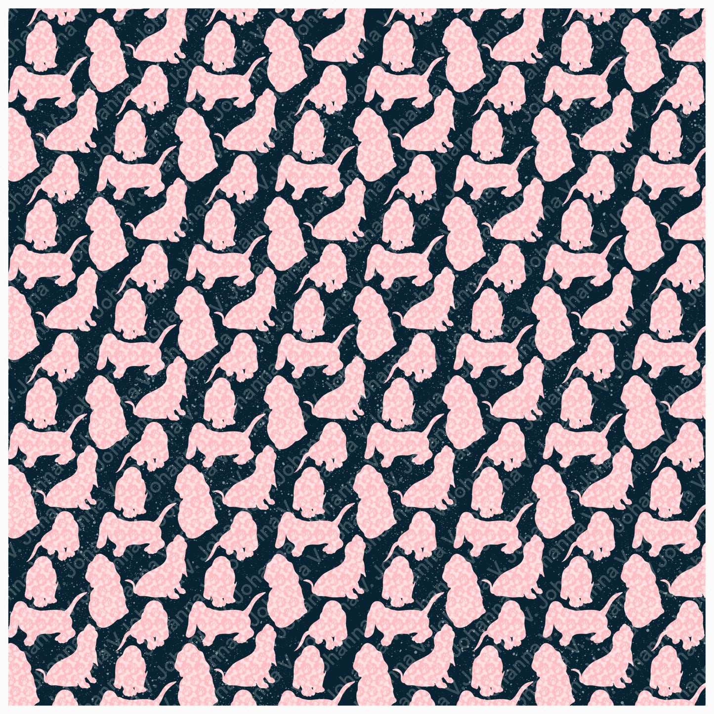 Basset Hound Seamless Pattern Bundle Black | Florals, Botanicals & Dog Toys | 12x12” PNGs | Digital Download