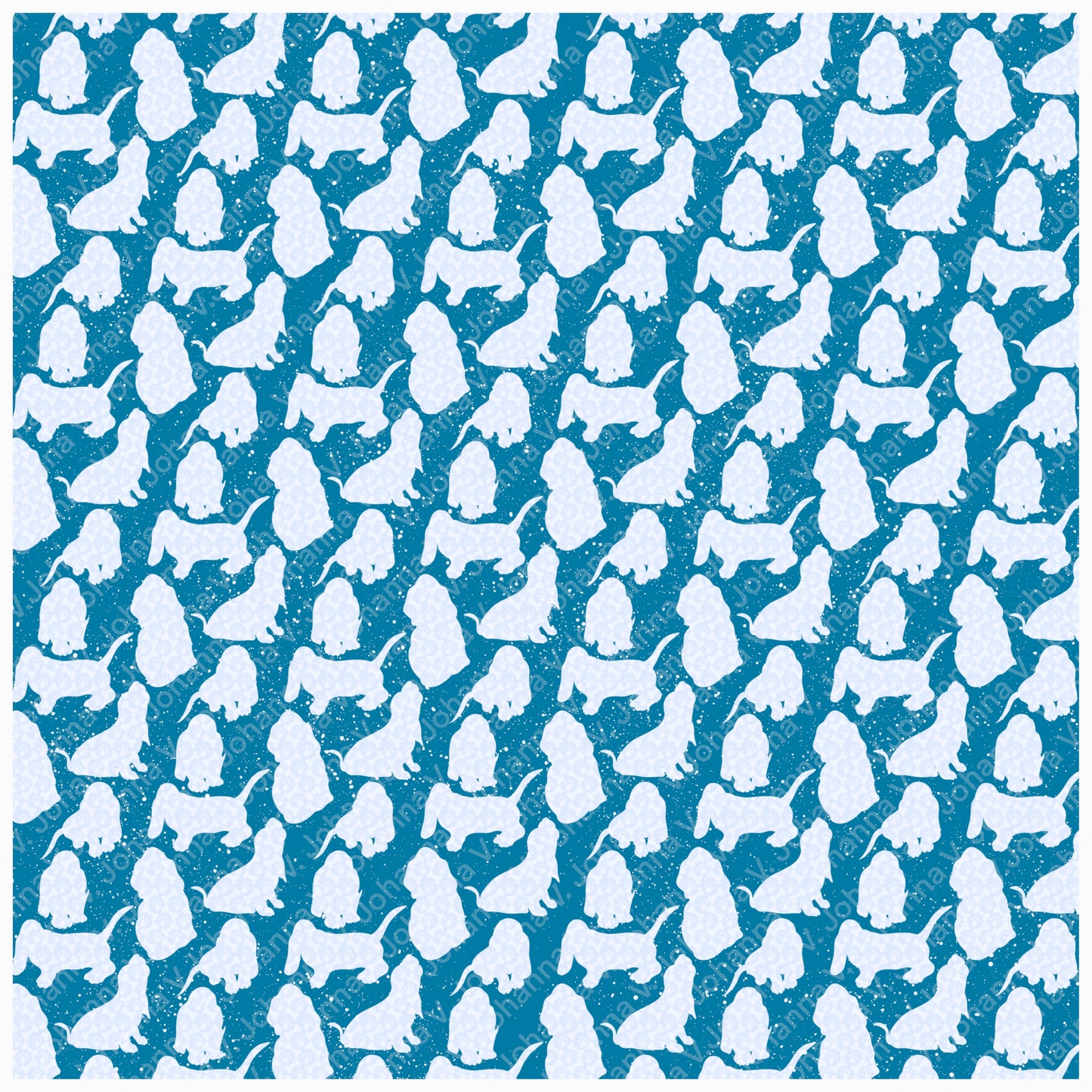Basset Hound Seamless Pattern Bundle Blue | Florals, Botanicals & Dog Toys | 12x12” PNGs | Digital Download