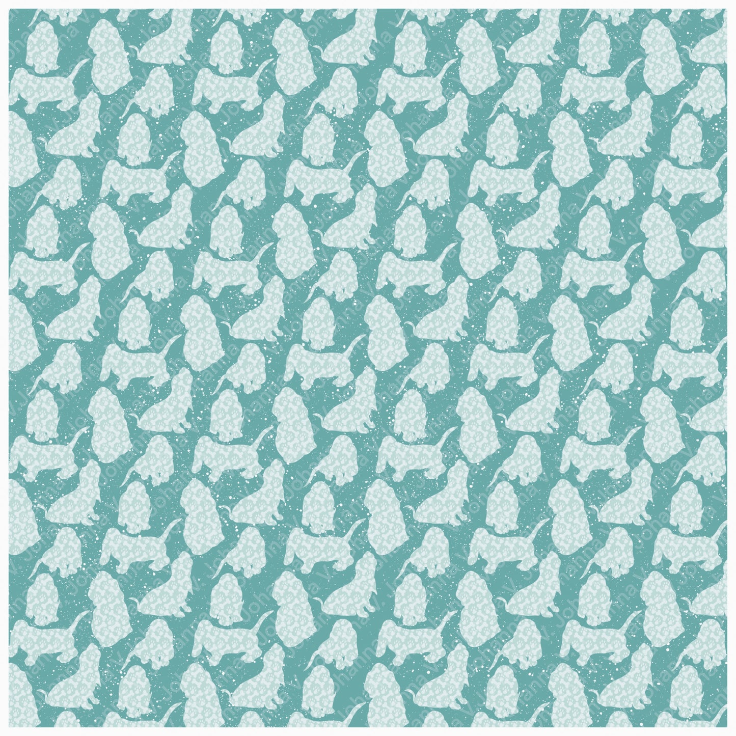 Basset Hound Seamless Pattern Bundle Blue Green | Florals, Botanicals & Dog Toys | 12x12” PNGs | Digital Download