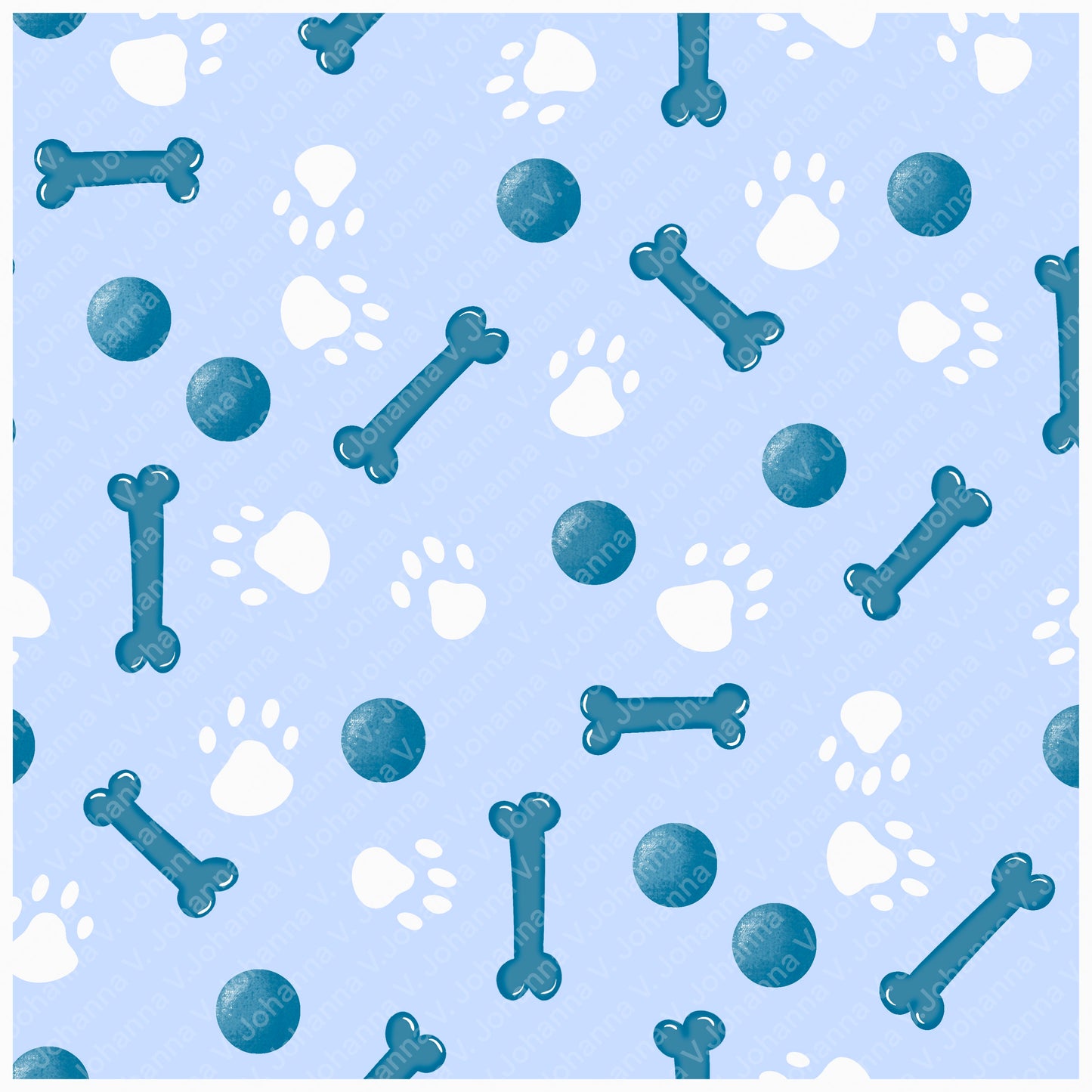 Basset Hound Seamless Pattern Bundle Blue | Florals, Botanicals & Dog Toys | 12x12” PNGs | Digital Download