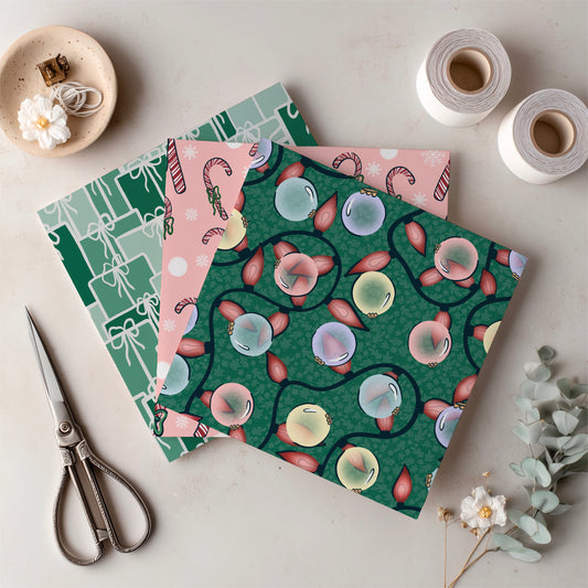 Christmas Basset Hound Seamless Pattern Bundle Mauve | Ornaments, Lights, Gifts & Candy Canes | 12x12” PNGs | Digital Download