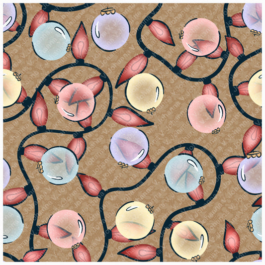 Christmas Ornaments & Lights Seamless Pattern Brown | Holiday Digital Design | 12x12” PNG