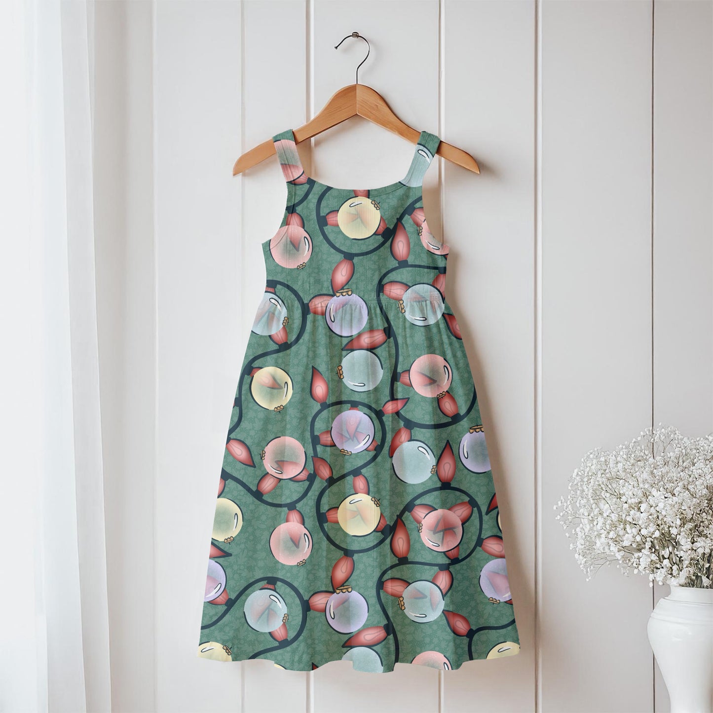 Christmas Ornaments & Lights Seamless Pattern Green | Holiday Digital Design | 12x12” PNG