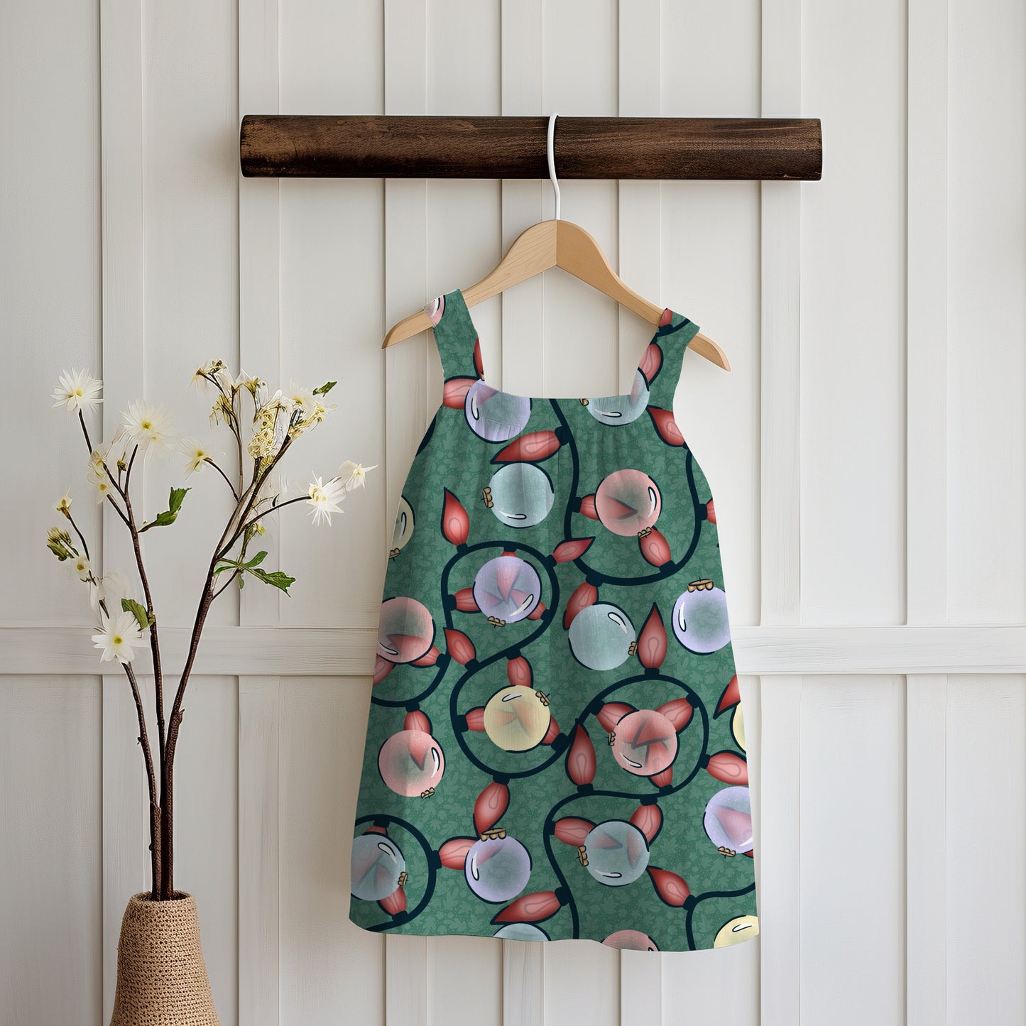 Christmas Ornaments & Lights Seamless Pattern Green | Holiday Digital Design | 12x12” PNG