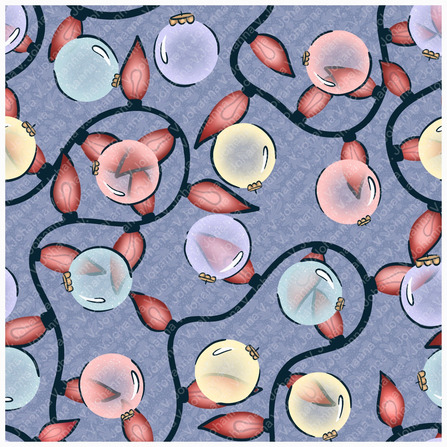 Christmas Ornaments & Lights Seamless Pattern Purple | Holiday Digital Design | 12x12” PNG