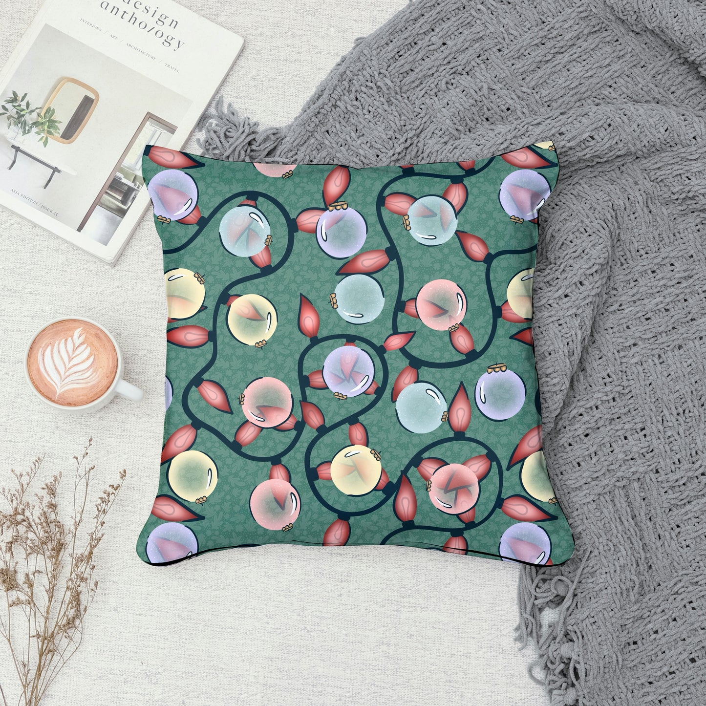 Christmas Basset Hound Seamless Pattern Bundle Blue Green | Ornaments, Lights, Gifts & Candy Canes | 12x12” PNGs | Digital Download