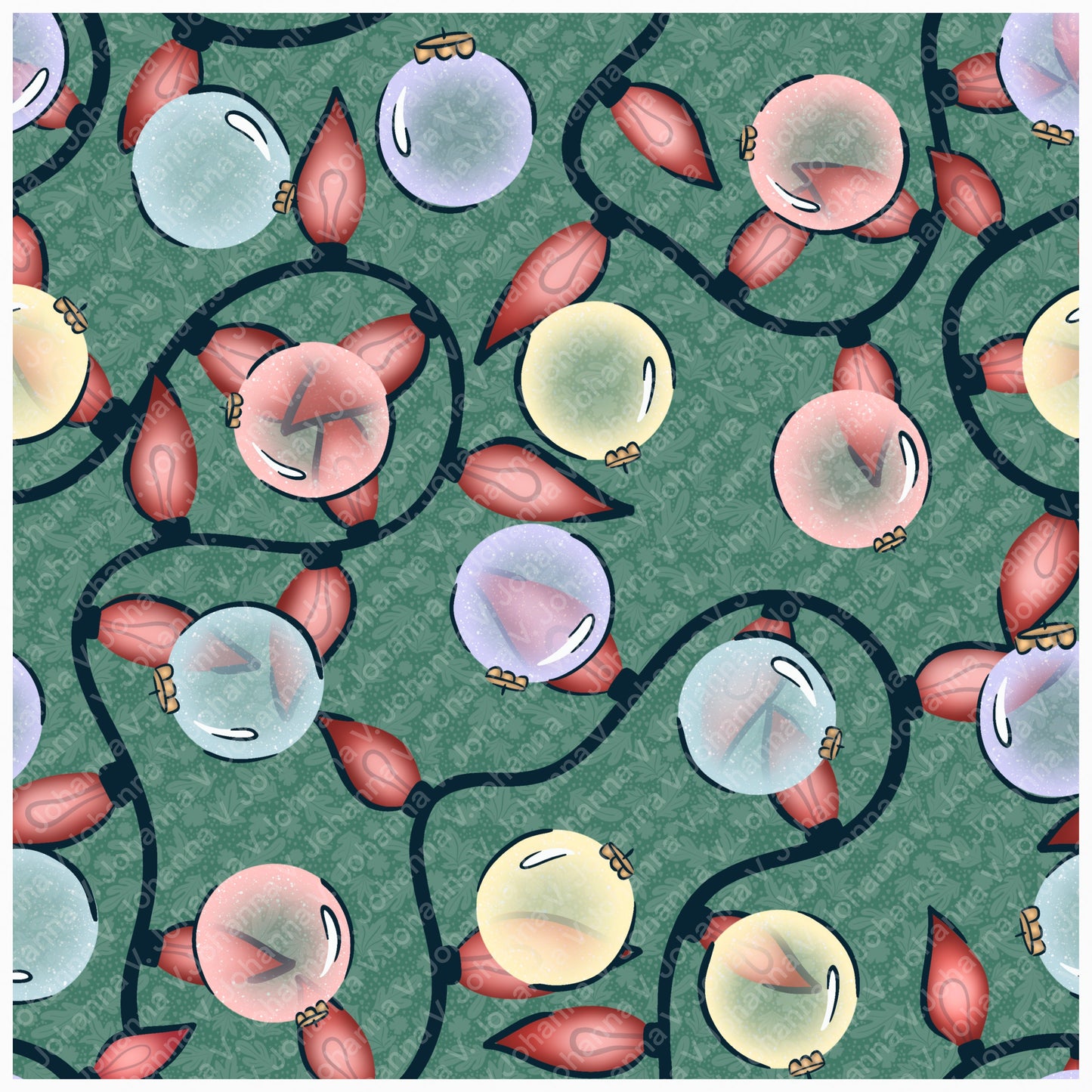 Christmas Basset Hound Seamless Pattern Bundle Blue Green | Ornaments, Lights, Gifts & Candy Canes | 12x12” PNGs | Digital Download