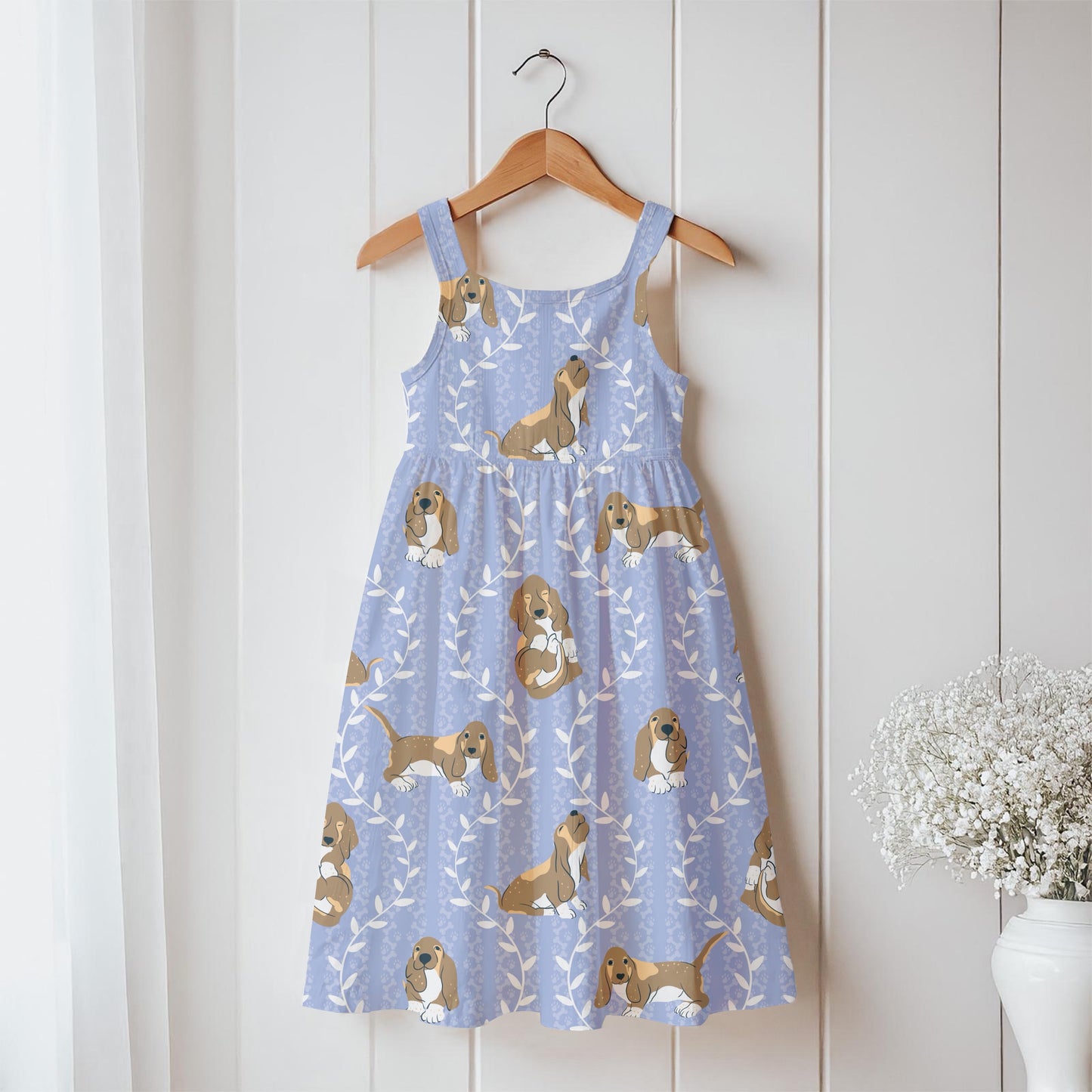 Basset Hound & Botanical Vines Seamless Pattern Purple | Cute Dog Pattern | 12x12” PNG Digital Download